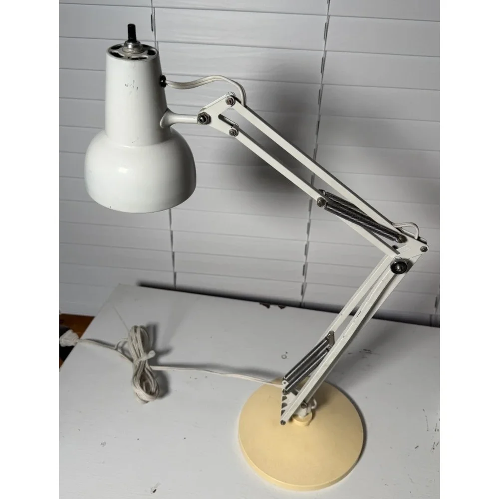 Vintage MCM LUXO Desk Lamp Industrial White w/ Base* TESTED Pixar